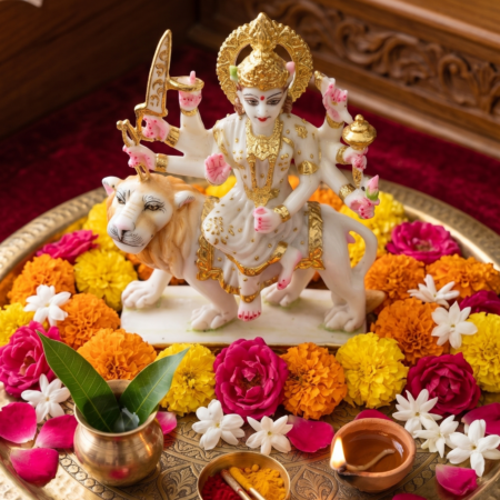 Handcrafted Marble Durga Murti